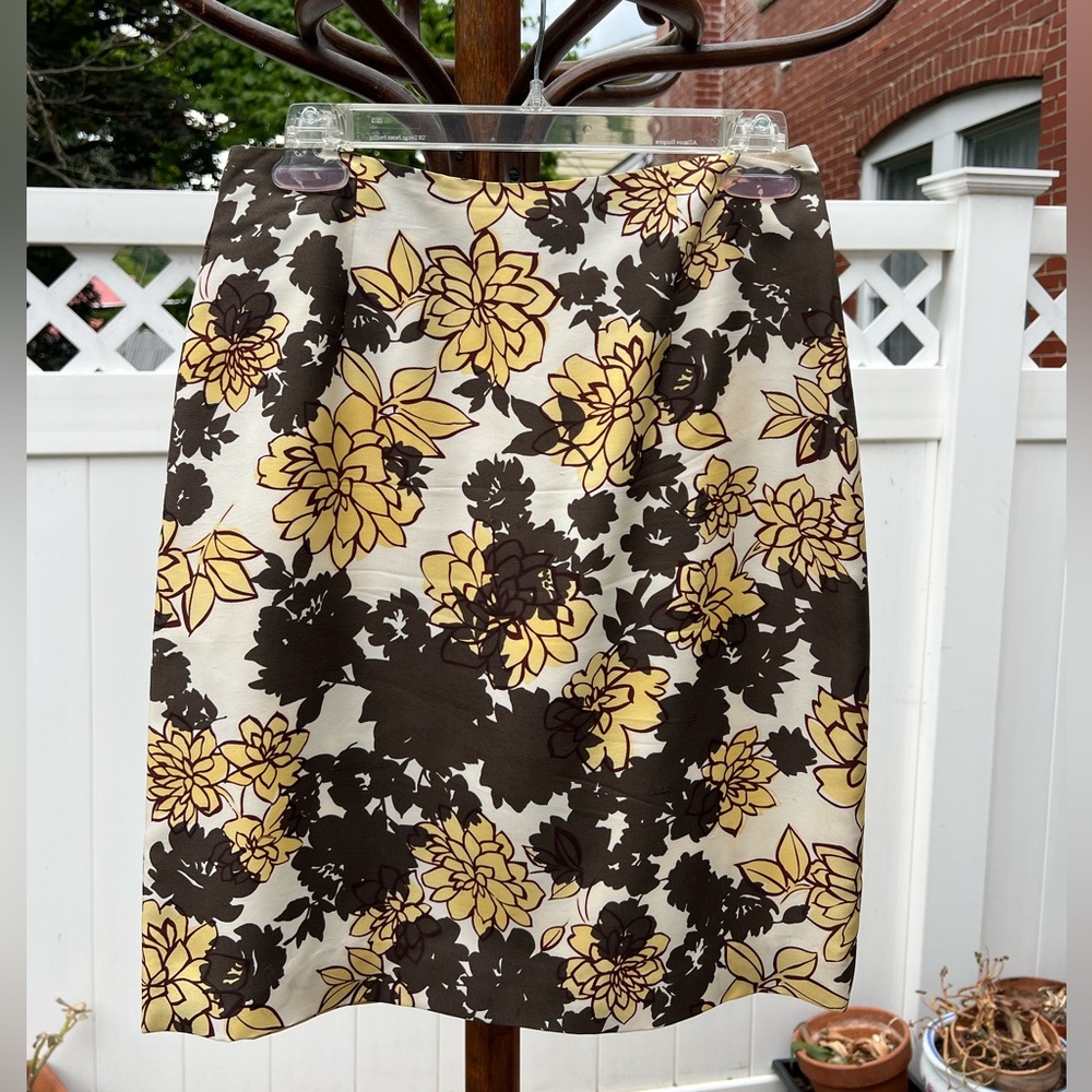 Alfani Floral Pencil Skirt in Cream, Brown & Yellow